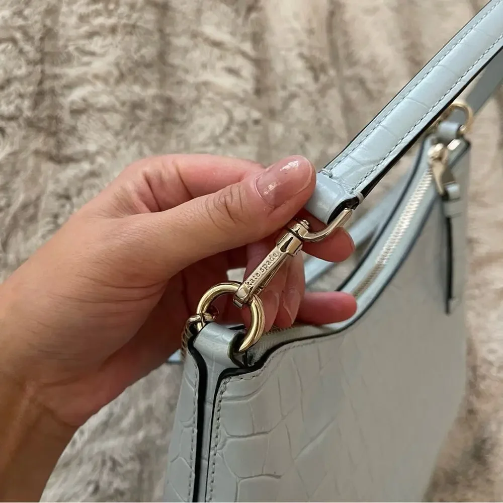Kate Spade Zippy Frosty Sky Blue‎ Convertible Crocodile Leather Crossbody Purse